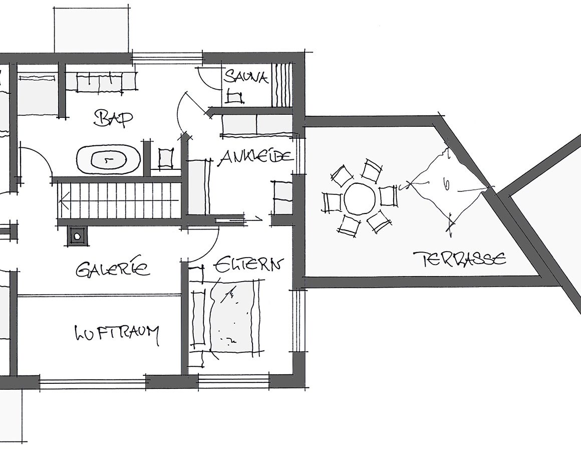 Grundriss eines L-Förmigen Schlafzimmers